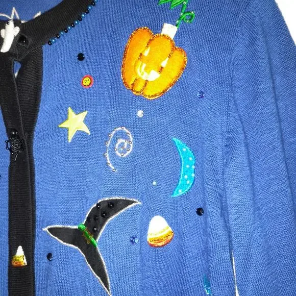 Vintage Jack B Quick Halloween Sweater Top Women's M Embellished Sequins Ghosts - Picture 5 of 16